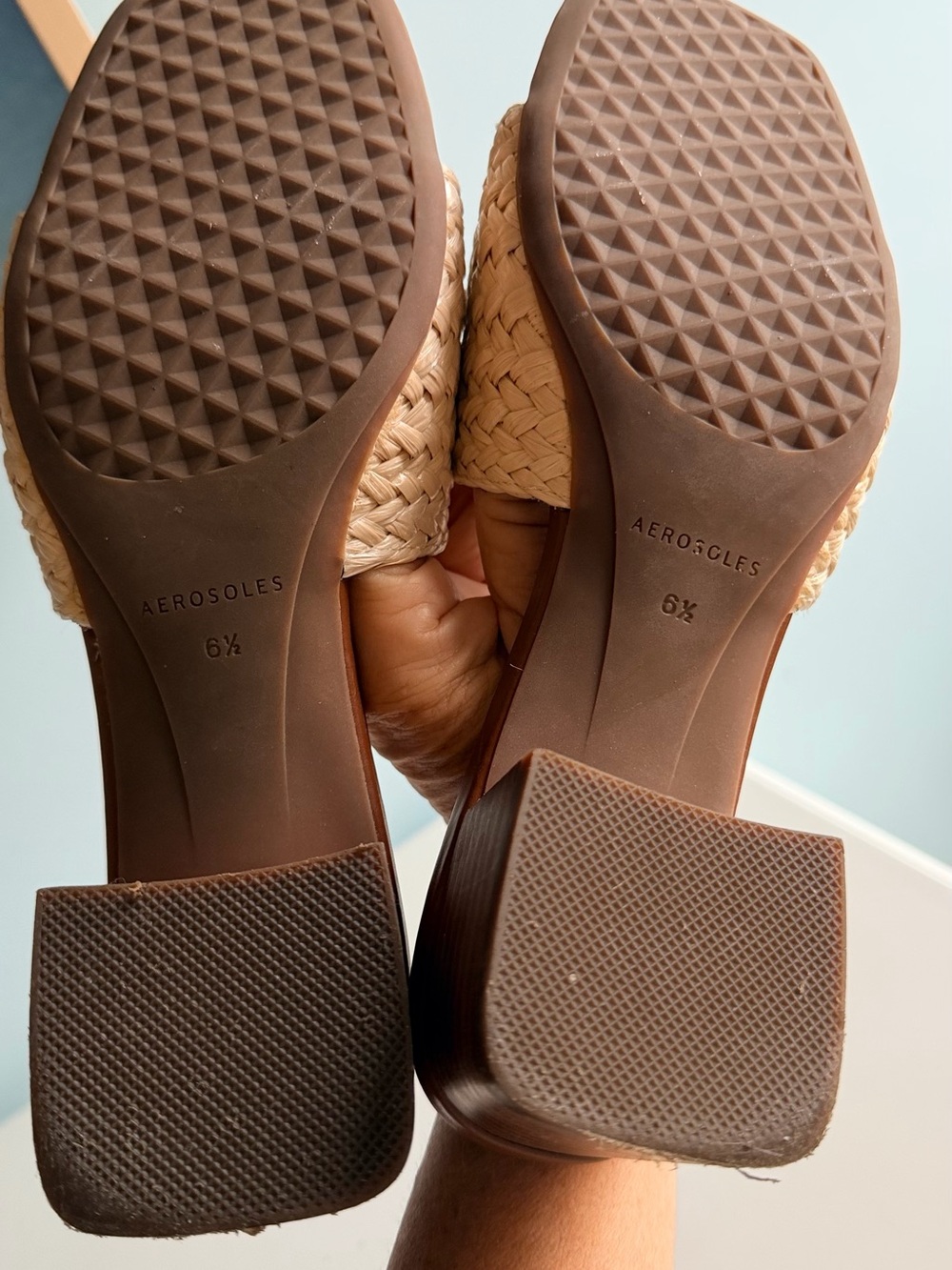 AEROSOLES Raffia Slide Mules with Crystal Floral Accent in Natural and Brown - Picture 3 of 3